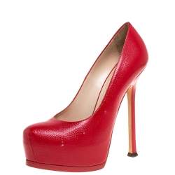 Saint Laurent Paris Red Leather Tribtoo Platform Pumps Size 38.5