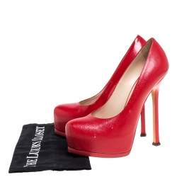 Saint Laurent Paris Red Leather Tribtoo Platform Pumps Size 38.5