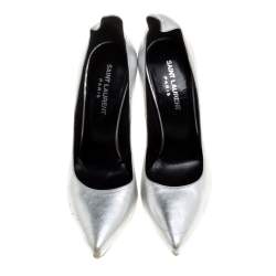 Saint Laurent Paris Silver Leather Thorn Pointed Toe Pumps Size 37