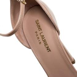 Saint Laurent Paris Beige Patent Leather Platform Ankle Strap Sandals Size 37