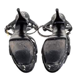 Saint Laurent Paris Black/White Snakeskin Effect Leather Tribute Platform Sandals Size 39.5