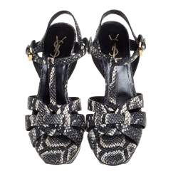 Saint Laurent Paris Black/White Snakeskin Effect Leather Tribute Platform Sandals Size 39.5