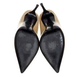 Pre Owned حذاء كعب عالي سان لوران باريس جلد بيج مقدمة مدببة مقاس 38