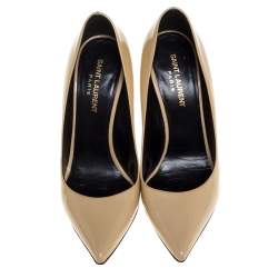 Pre Owned حذاء كعب عالي سان لوران باريس جلد بيج مقدمة مدببة مقاس 38