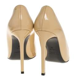 Pre Owned حذاء كعب عالي سان لوران باريس جلد بيج مقدمة مدببة مقاس 38