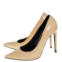 Pre Owned حذاء كعب عالي سان لوران باريس جلد بيج مقدمة مدببة مقاس 38