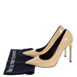 Pre Owned حذاء كعب عالي سان لوران باريس جلد بيج مقدمة مدببة مقاس 38