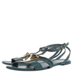 Saint Laurent Paris Blue Leather Ycon Ankle Strap Flats Size 38