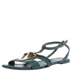 Saint Laurent Paris Blue Leather Ycon Ankle Strap Flats Size 38
