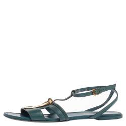 Saint Laurent Paris Blue Leather Ycon Ankle Strap Flats Size 38