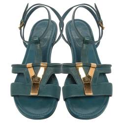 Saint Laurent Paris Blue Leather Ycon Ankle Strap Flats Size 38