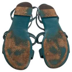 Saint Laurent Paris Blue Leather Ycon Ankle Strap Flats Size 38