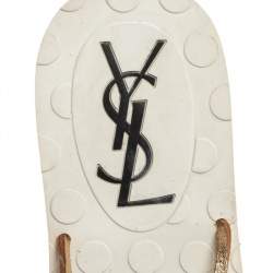 Pre Owned صندل بإصبع سان لوران باريس فلات ملتف حول الكاحل قلب مطاط  وجلد ذهبى مقاس 41