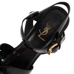 مملوكة مسبقًا Saint Laurent Paris Black Patent Leather Tribute Platform Sandals Size 37