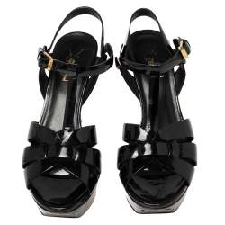 مملوكة مسبقًا Saint Laurent Paris Black Patent Leather Tribute Platform Sandals Size 37