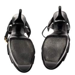 مملوكة مسبقًا Saint Laurent Paris Black Patent Leather Tribute Platform Sandals Size 37