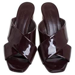 Pre Owned Saint Laurent Paris Burgundy Patent Leather Loulou Criss Cross Mules Size 36.5