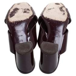 Pre Owned Saint Laurent Paris Burgundy Patent Leather Loulou Criss Cross Mules Size 36.5