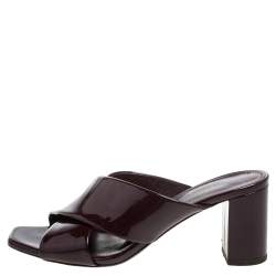 Pre Owned Saint Laurent Paris Burgundy Patent Leather Loulou Criss Cross Mules Size 36.5