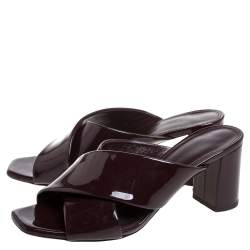 Pre Owned Saint Laurent Paris Burgundy Patent Leather Loulou Criss Cross Mules Size 36.5