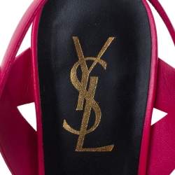 مملوكة مسبقًا Saint Laurent Paris Fuchsia Leather Tribute Platform Sandals Size 37