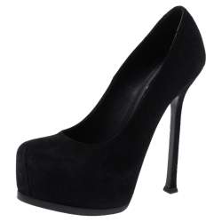 مملوكة مسبقًا Saint Laurent Paris Black Suede Tribtoo Platform Pumps Size 36.5