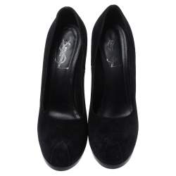 مملوكة مسبقًا Saint Laurent Paris Black Suede Tribtoo Platform Pumps Size 36.5