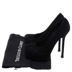 مملوكة مسبقًا Saint Laurent Paris Black Suede Tribtoo Platform Pumps Size 36.5