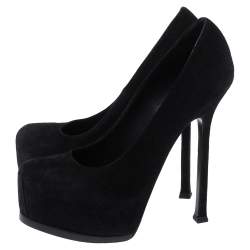 مملوكة مسبقًا Saint Laurent Paris Black Suede Tribtoo Platform Pumps Size 36.5
