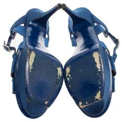 مملوكة مسبقًا صندل سان لوران باريس سيور كاحل تربيوت ساتان أزرق مقاس 40