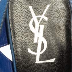 مملوكة مسبقًا صندل سان لوران باريس سيور كاحل تربيوت ساتان أزرق مقاس 40