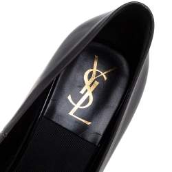 Pre Owned حذاء كعب عالى سان لوران باريس مقدمة مدببة كعب خشب جلد أسود مقاس 37.5