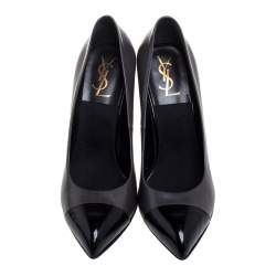 Pre Owned حذاء كعب عالى سان لوران باريس مقدمة مدببة كعب خشب جلد أسود مقاس 37.5