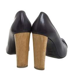 Pre Owned حذاء كعب عالى سان لوران باريس مقدمة مدببة كعب خشب جلد أسود مقاس 37.5