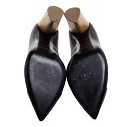 Pre Owned حذاء كعب عالى سان لوران باريس مقدمة مدببة كعب خشب جلد أسود مقاس 37.5