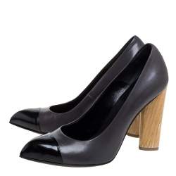 Pre Owned حذاء كعب عالى سان لوران باريس مقدمة مدببة كعب خشب جلد أسود مقاس 37.5