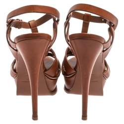 Pre Owned Saint Laurent Paris Brown Leather Tribute Sandals Size 36.5