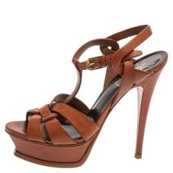 Pre Owned Saint Laurent Paris Brown Leather Tribute Sandals Size 36.5