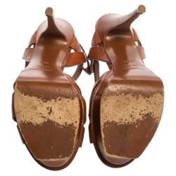 Pre Owned Saint Laurent Paris Brown Leather Tribute Sandals Size 36.5