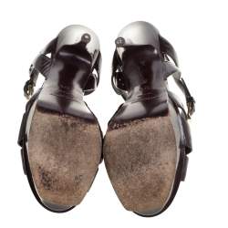 Saint Laurent Paris Burgundy Patent Leather Tribute Platform Sandals Size 37.5