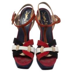 Saint Laurent Multicolor Suede Tribute Platform Sandals Size 40 