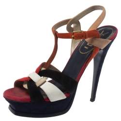 Saint Laurent Multicolor Suede Tribute Platform Sandals Size 40 