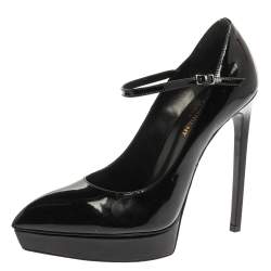 Yves Saint Laurent YSL black patent leather sz 37,5 pumps platform wooden  Heels ref.500228 - Joli Closet