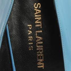 مملوكة مسبقًا Saint Laurent Paris Blue Leather Pointed Toe Platform Pumps Size 38.5