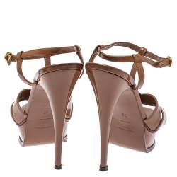  Saint Laurent Paris Brown Patent Leather Tribute Chain Detail Platform Sandals Size 39