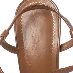  Saint Laurent Paris Brown Patent Leather Tribute Chain Detail Platform Sandals Size 39