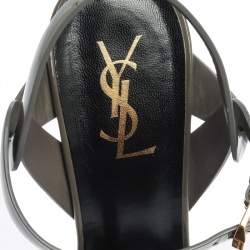 Pre Owned صندل سان لوران باريس "تريبوت" سير كاحل جلد لامع أخضر زيتوني مقاس 39