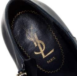 Pre Owned Saint Laurent Paris Blue/Black Leather Tribtoo Cap Toe Platform Ankle Booties Size 39