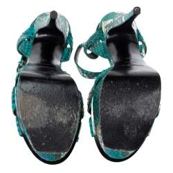 Pre Owned Saint Laurent Paris Green Snakeskin Tribute Platform Sandals Size 38