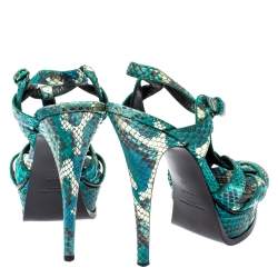 Pre Owned Saint Laurent Paris Green Snakeskin Tribute Platform Sandals Size 38